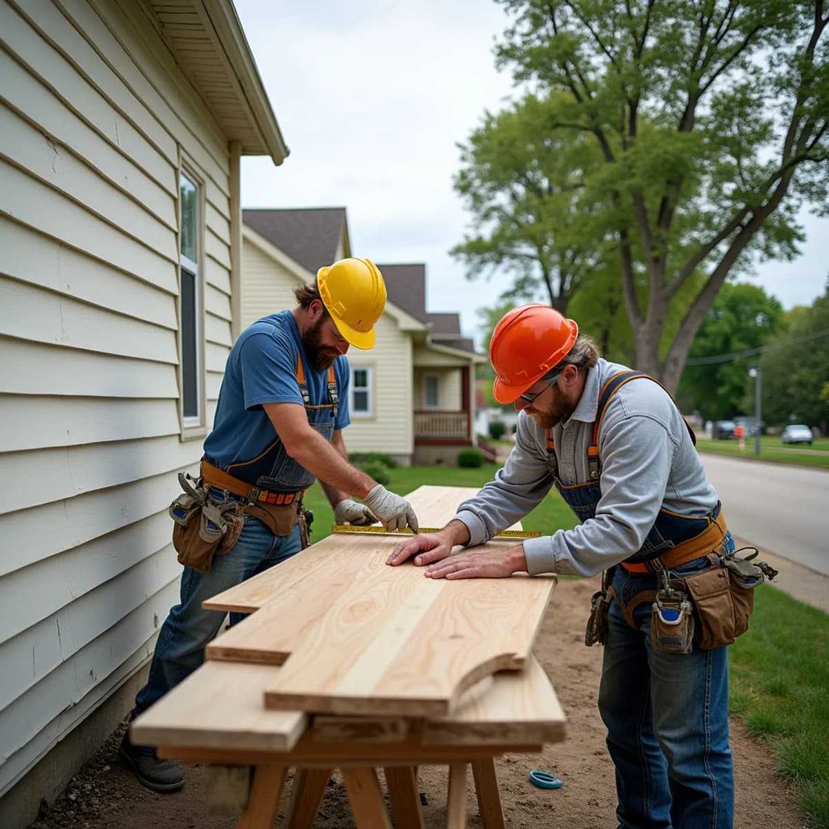 Overcash Siding crew installing siding on a Madison-area home